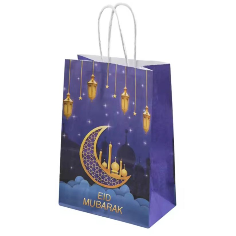 Dono all\'ingrosso Eid Mubarak Party Gift Kraft Bag di carta islamica Decorazione della festa del festival musulmano Ramadan Goodie Borse